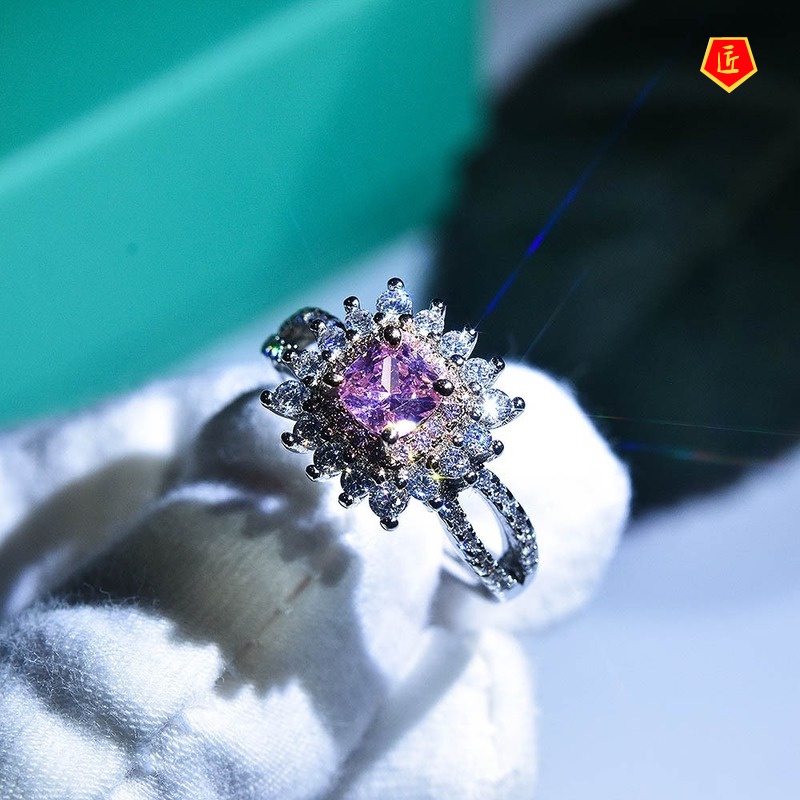 [Ready Stock]Women's Elegant Two-Tone Pink Diamond Ring