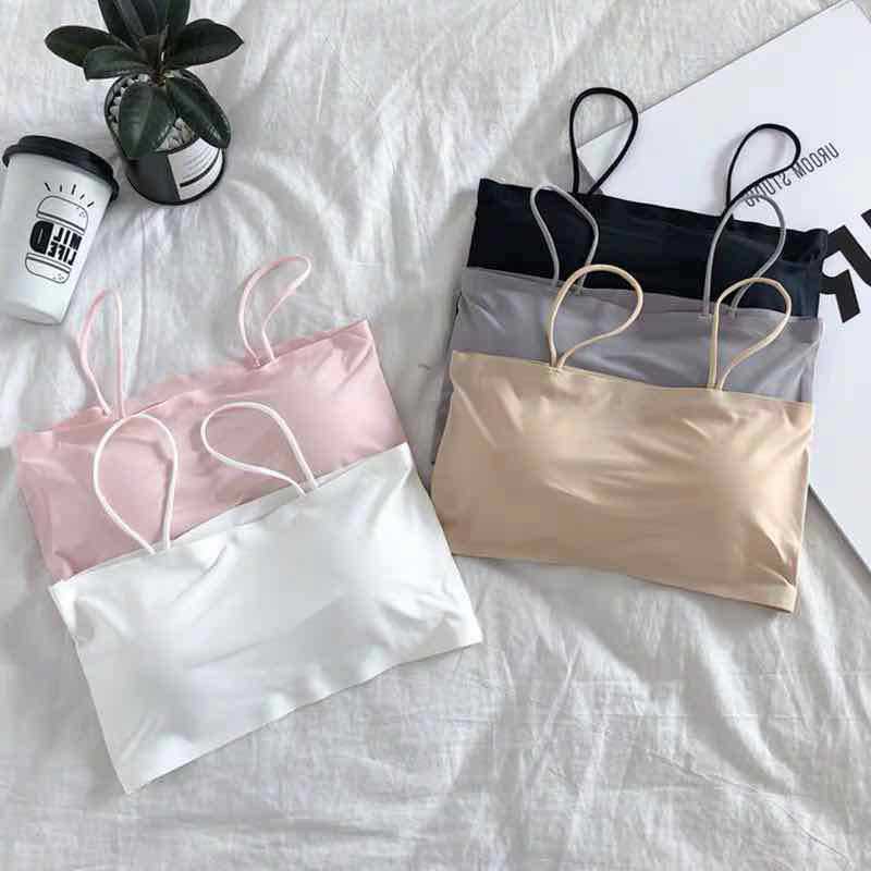 Bra Kemben Ice Silk BH Tanktop Atasan Wanita Tali Tanpa Kawat Tengtop Bralette Seamless Crop Top Import