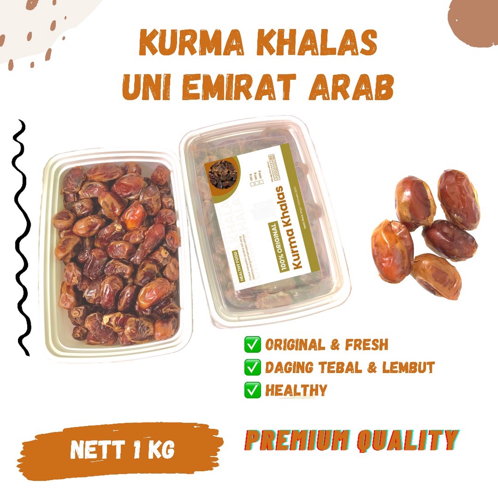 

KURMA KHALAS 1kg REPACK Toples Premium Uni Emirate Arab korma murah halas emirates kholas ekonomis