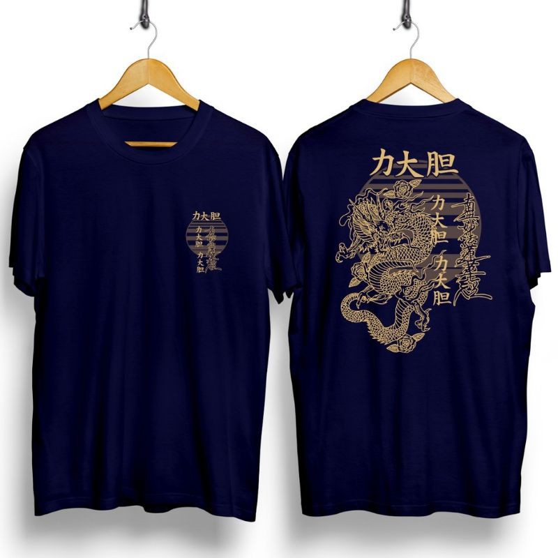 Fourfashion Kaos Pria Kaos LUKISAN NAGA Distro Navyblue CN787