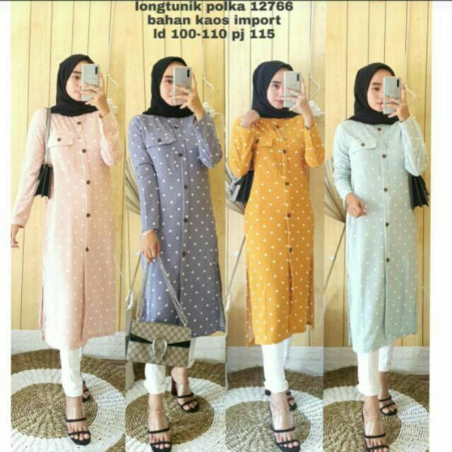 12766 Tunik / long tunik kaos rajut import