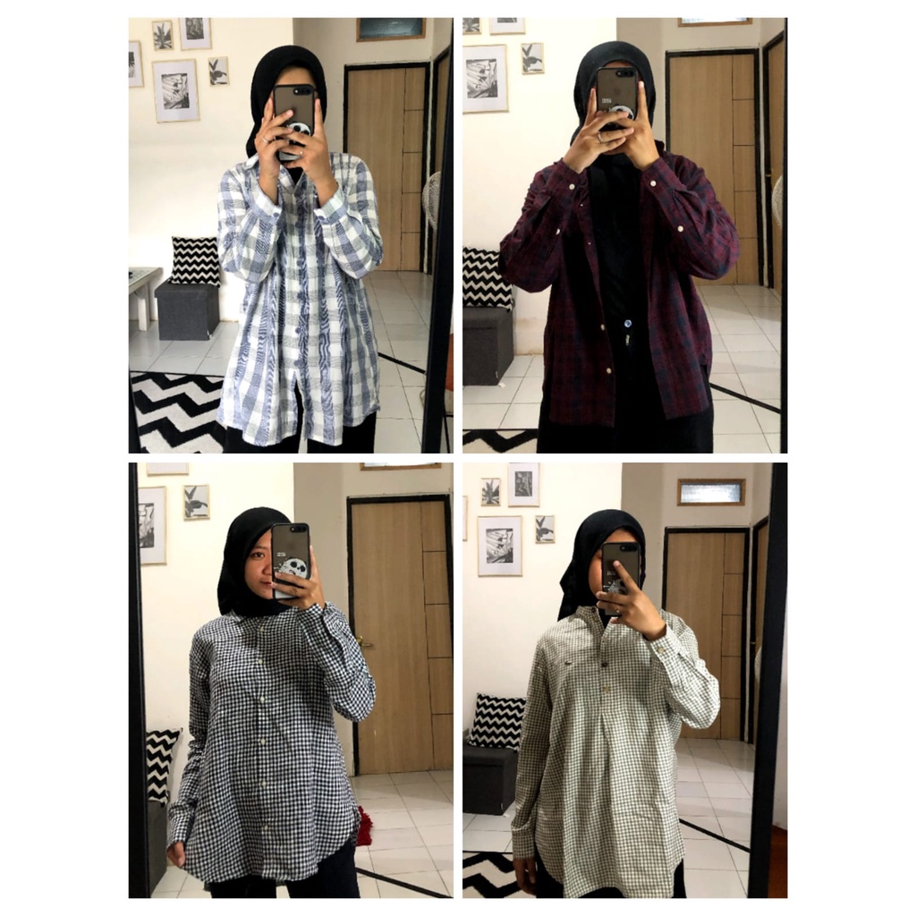 THRIFT KEMEJA KOTAK / THRIFT KEMEJA FLANEL / ATASAN WANITA / OOTD HIJAB KEMEJA