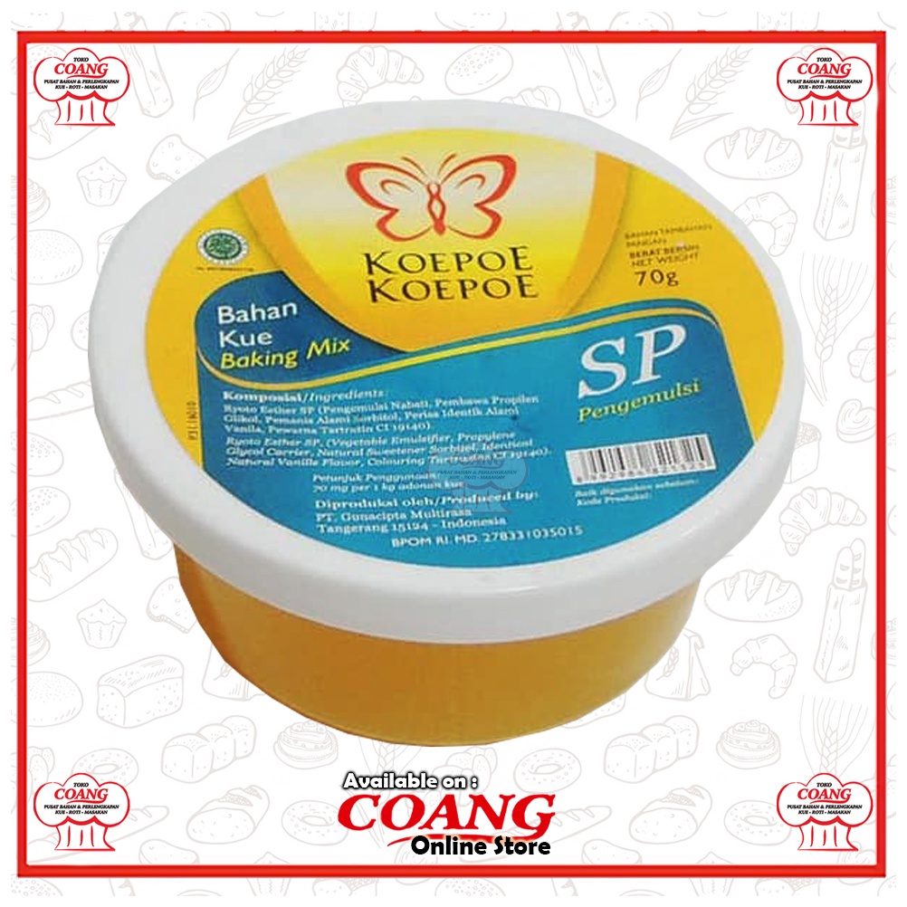 

KOEPOE KOEPOE SP EMULSIFIER PENGEMULSI - 30 GR - 70 GR - BAHAN KUE