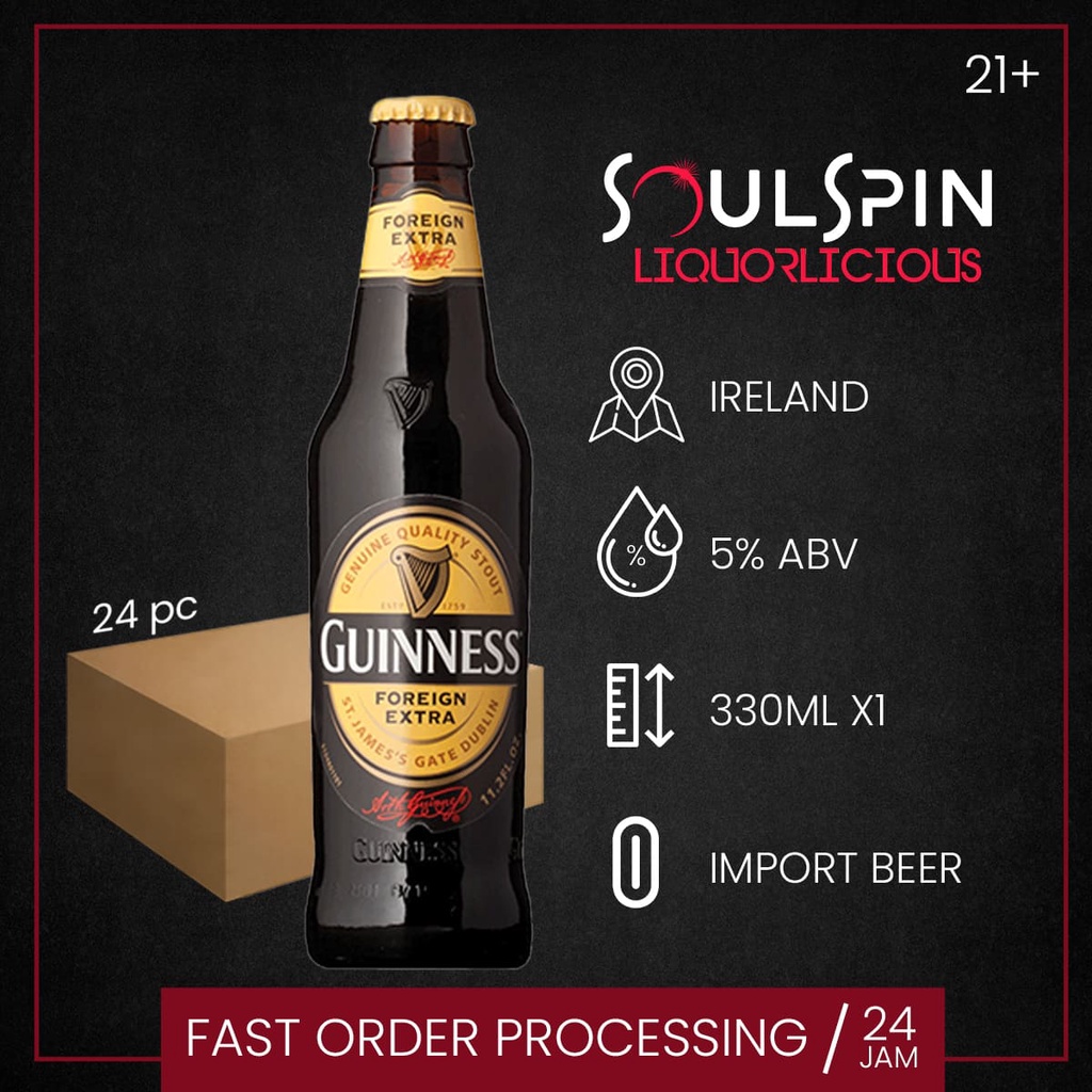 Jual Beer Bir Guinness Foreign Extra Stout 330ml Dus 24 Botol Shopee Indonesia 