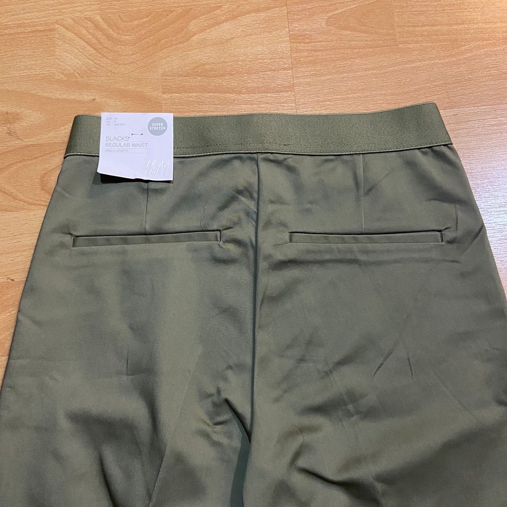 H&amp;M Celana Wanita Super Stretch Ankle-Length Pinggang Karet Navy Khaki Green Original Trousers Slacks