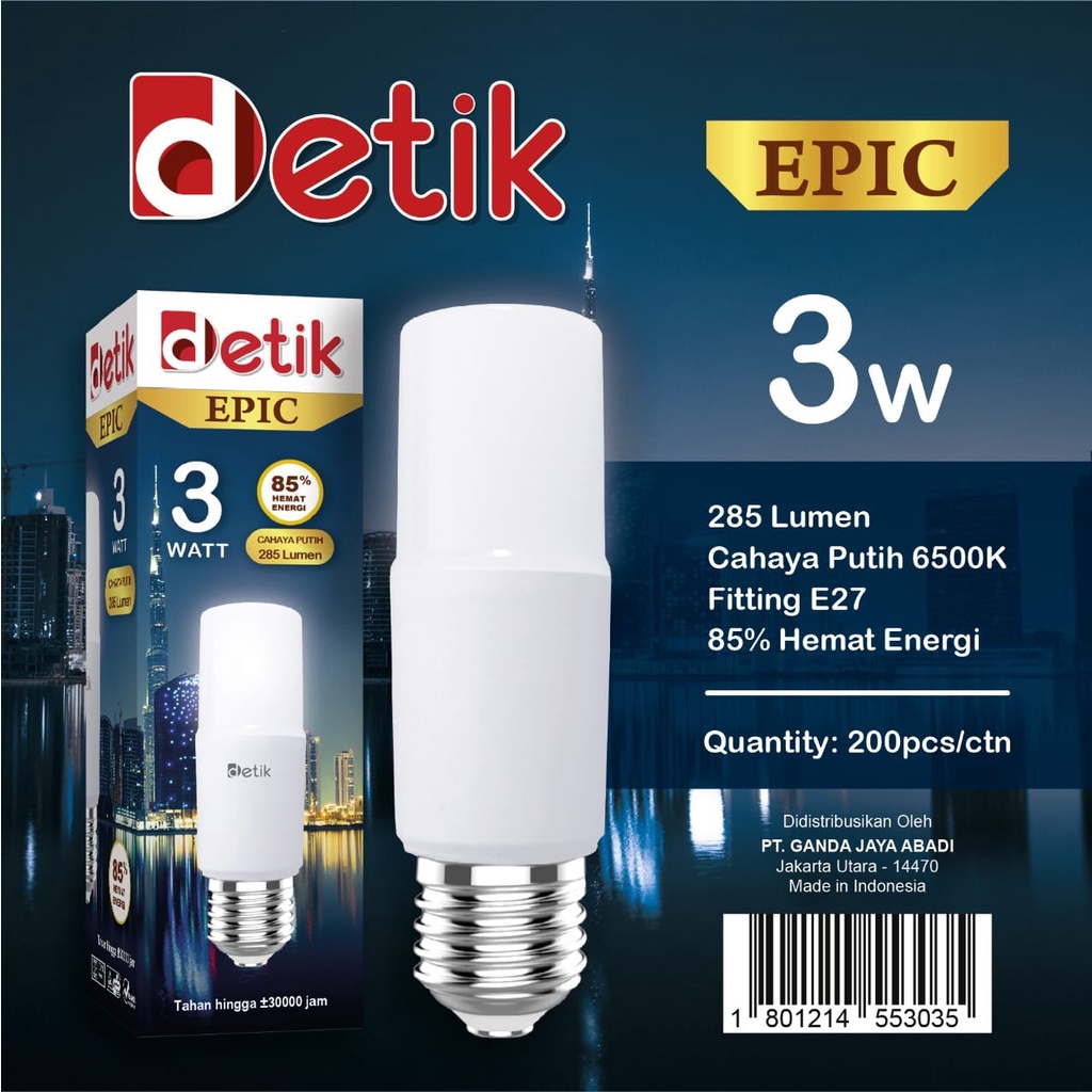 DETIK Epic Lampu LED Stick 3 Watt , 7 Watt , 12 Watt &amp; 15 Watt - Cahaya Putih