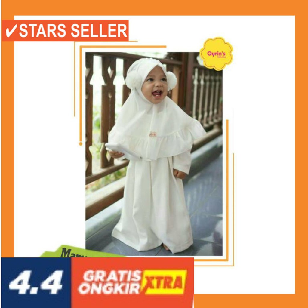 BAJU MUSLIM LEBARAN BARU IDUL FITRI  BUAT SHOLAT / GAMIS BAYI WARNA PUTIH/GAMIS ANAK MODEL MARYAM