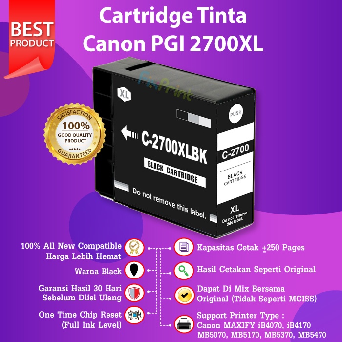 Cartridge Tinta Compatible PGI 2700XL 2700 XL Black Cyan Magenta Yellow Canon iB4170 MB5170 5470