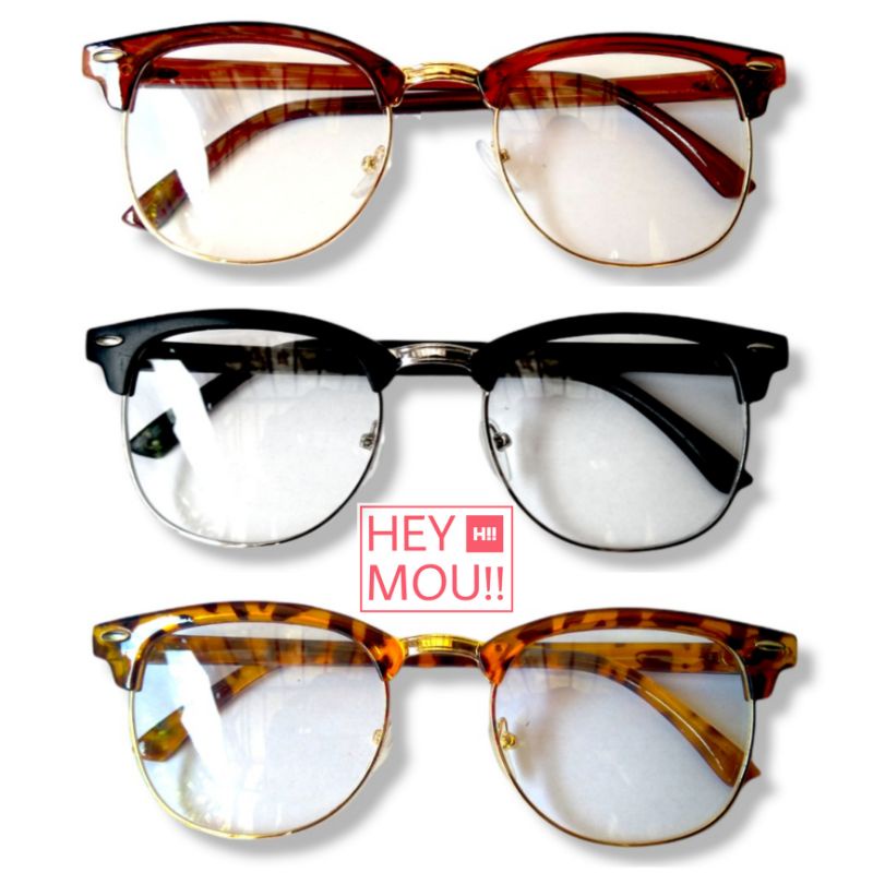 KACAMATA CLUBMASTER ELITE CLEAR GLASSES - BLACK DOFF / LEOPARD / BROWN FRAME HEYMOU