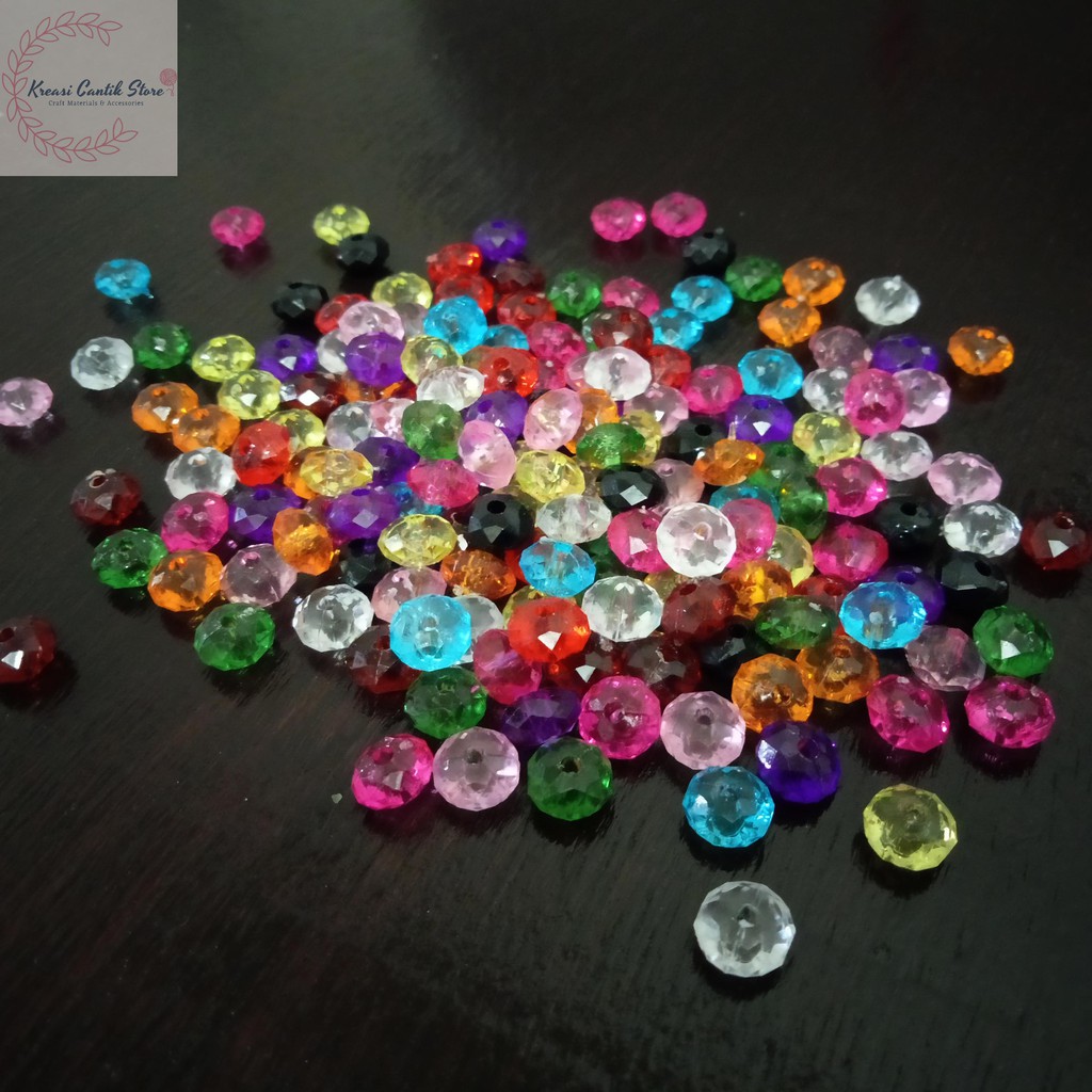 Manik-Manik / Mote Akrilik Kecil Bulat Pipih 8 mm Warna-Warni