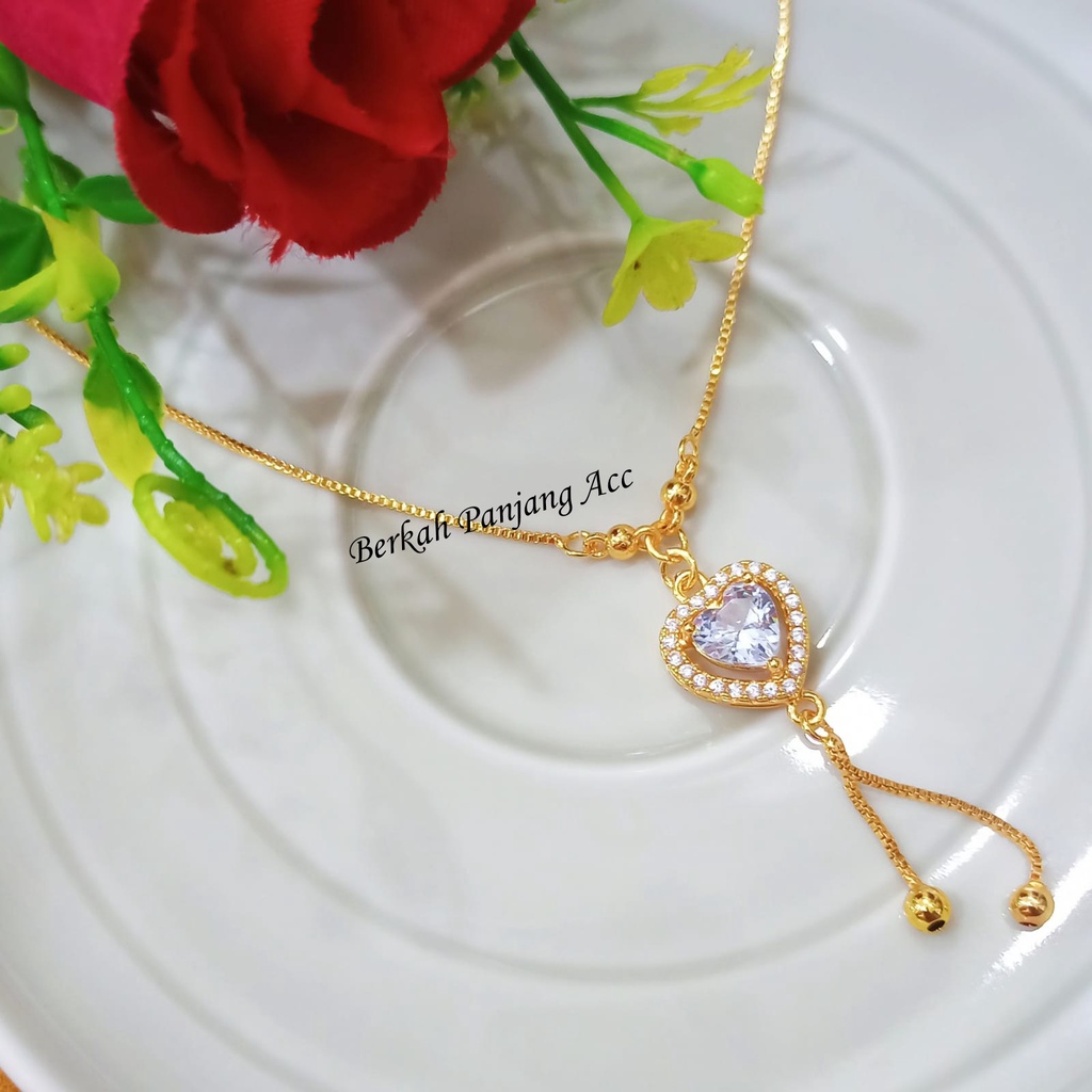 Kalung Love Permata Zircon Diamond Putih Berkualitas Anti Karat/Tidak Luntur
