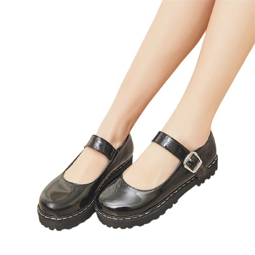 SEPATU WANITA SEKOLAH REMAJA/DEWASA STLYE KOREAN '' XIO BLACK GLOSY'' DM 09