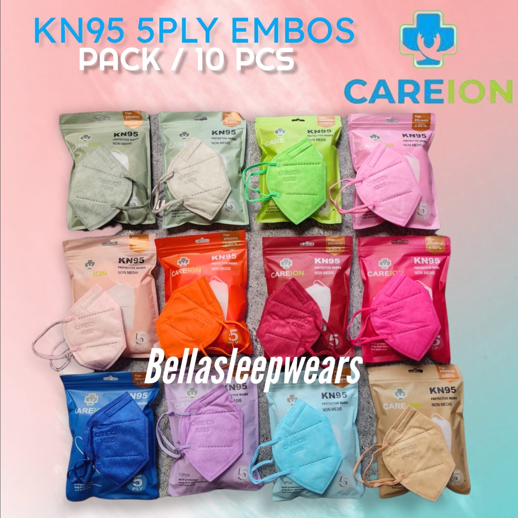 KN95 CAREION EMBOS 5PLY 10PC - MASKER KN95 CAREION 5PLY EMBOS KEMENKES WARNA WARNI