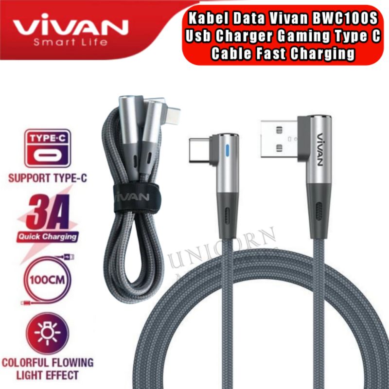 Kabel Data Vivan BWC100S BWL100S Usb iPhone Lightning Charger Gaming Type C Cable Game Fast Charging