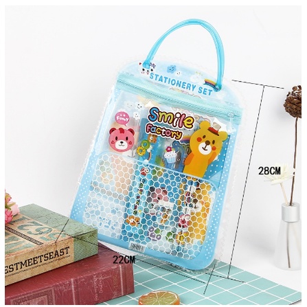 S253 Alat Tulis 7 in 1 / Stationary Set Bentuk Tas / Peralatan Sekolah / Souvenir Ulang Tahun Anak