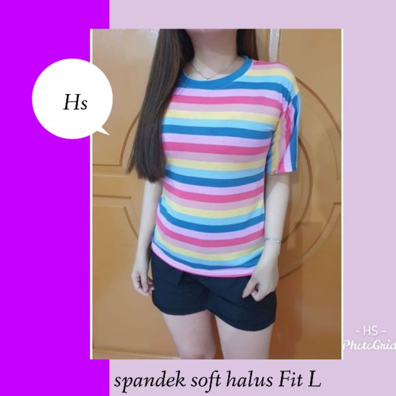 KAOS STRIPE KOREAN/KAOS WANITA SALUR/SALUR WARNI FIT L/KAOS MURAH WANITA