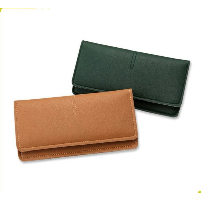 DK24 Dompet Kulit Lipat Wanita Panjang Polos 19cm D88