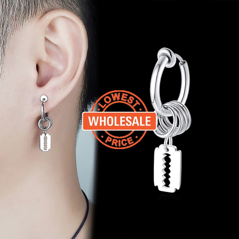 [Harga Grosir]1 Pasang Anting Stud Liontin Salib Bulat Gaya Hip Hop/Hot Sale