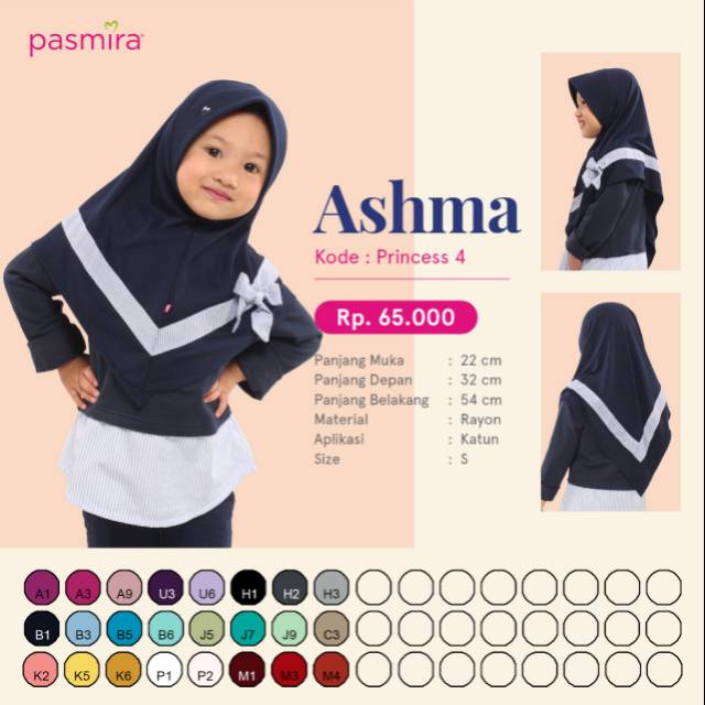 ✔️ORIGINAL PASMIRA✔️ Hijab Bergo Kids / Anak ASHMA Princess 4 Ukuran S