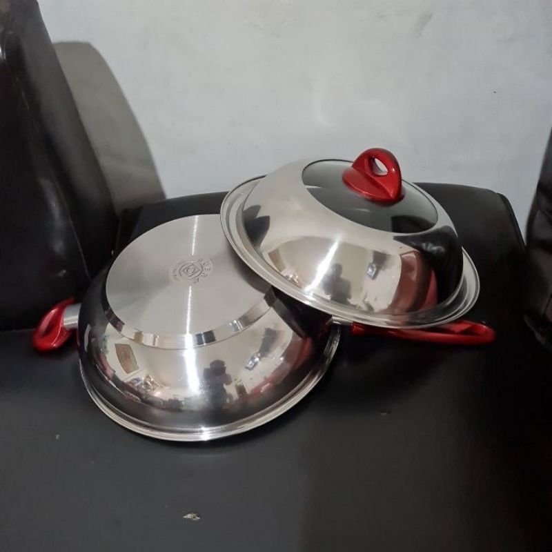 Supra Stainless Stirwok 30cm Marble + Tutup Kaca Wajan Anti Lengket.