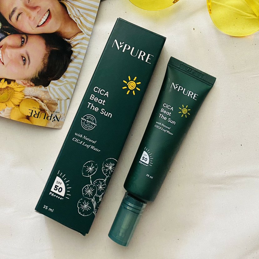 NPURE Beat the sun spf 50++ Cica Series perawatan kulit wajah dari sinar matahari 30ml