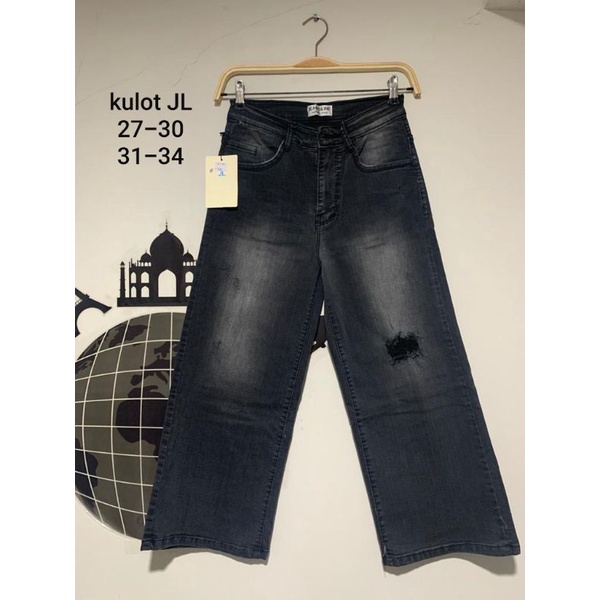 Celana Kulot Snow Sobek lutut tidak tembus / Kulot Jeansline Snow Black