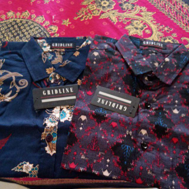 [gridline - R103 White Red] Kemeja Batik Pria Katun Lengan Pendek Regular Modern Adem Casual