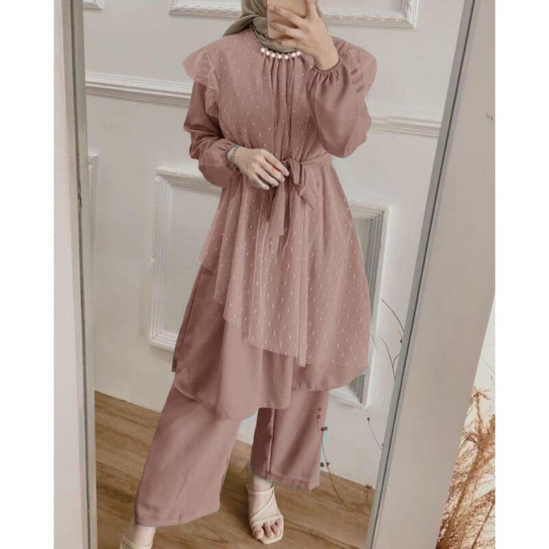 setelan organza jumbo candylutf // pearly set xxl // tille dot set jumbo ld114 // one set tulle dot