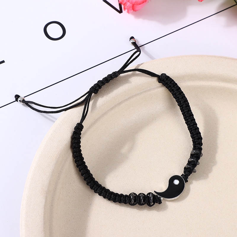 2pcs / Set Gelang Dan Kalung Tali Kepang Warna Hitam Dan Putih Untuk Pasangan