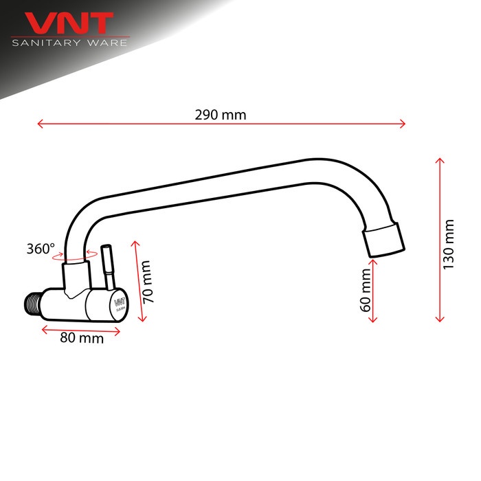 VNT Keran Cuci Piring Leher Bebek Stainless SUS304 Kran Air Sink Dapur Tembok