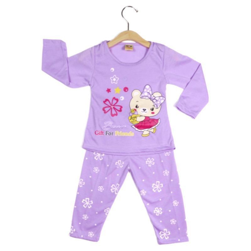 SETELAN SIKUNING PAKAIAN BAJU ANAK PEREMPUAN 2-7 TAHUN MOTIF BEAR CHIT LENGAN PANJANG