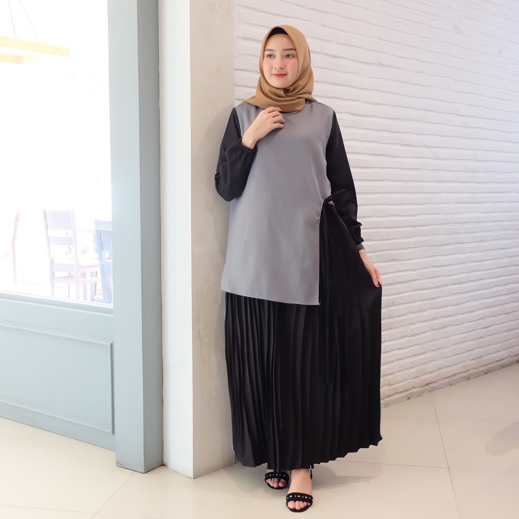 warna/i Bayar Ditempat promo Gamis Kanaya Hitam Abu maxi dress muslim fashion gamis best seller