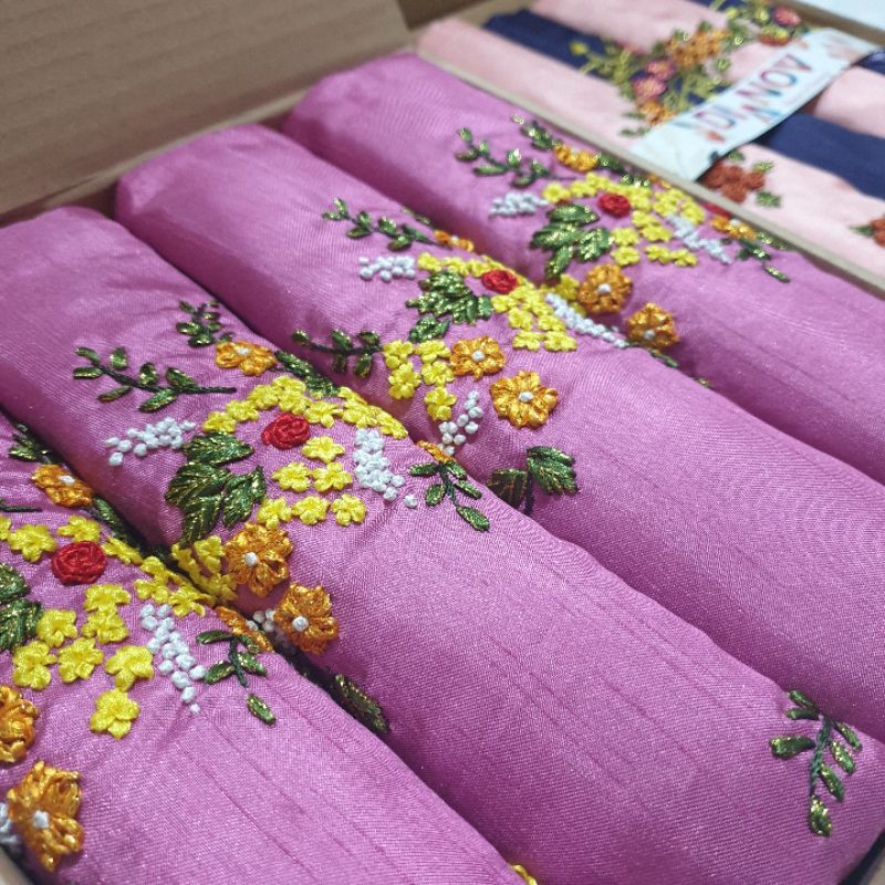 

cushion cover ribbon embroidery (sulam pita) violet