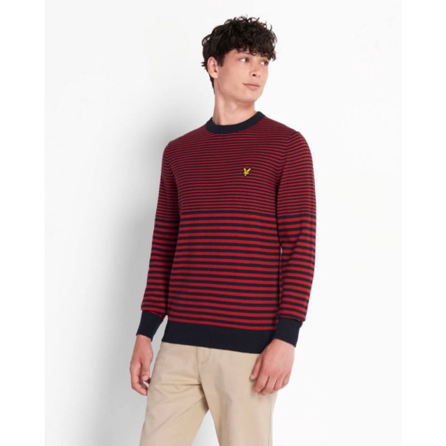 Lyle Scott Multi Stripe Knitted Jumper Red / Navy Original