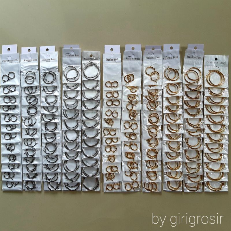 Anting Ring Tusuk Titanium Anti Karat 12pasang Kulakan Grosir