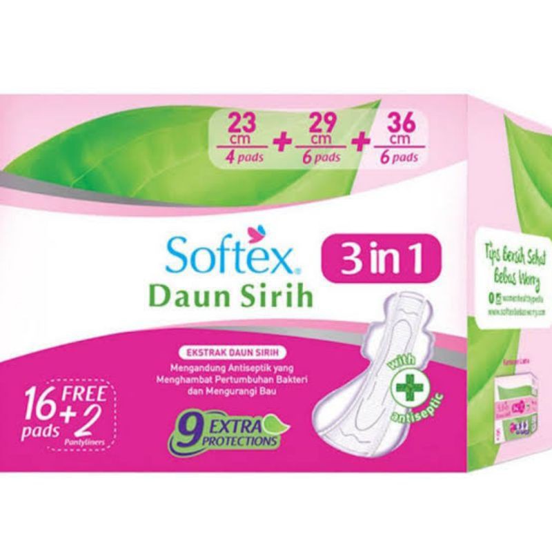 Softex Daun Sirih Pembalut 3 in 1 - pembalut wanita - pembalut menstruasi - pembalut panjang slim