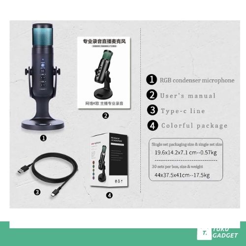 Microphone Condenser USB Mikrofon Kondensor Studio RGB Light