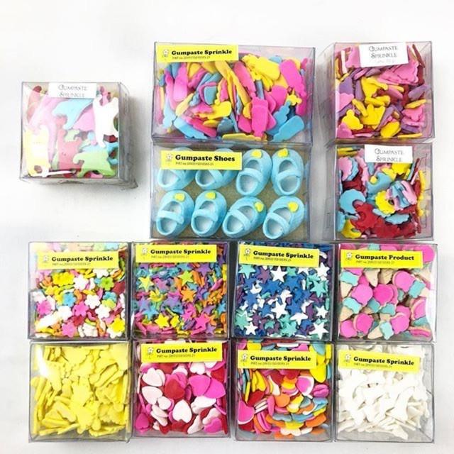 

Ready Gumpaste sprinkles / gumpaste baby / hiasan kue motif bintang / hati / baby / bunga / icecream Kualitas Terjamin