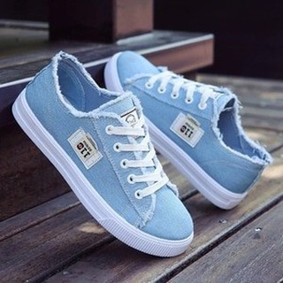  SEPATU  KETS  TALI DENIM 3 WARNA BIRU HITAM  PUTIH Shopee  