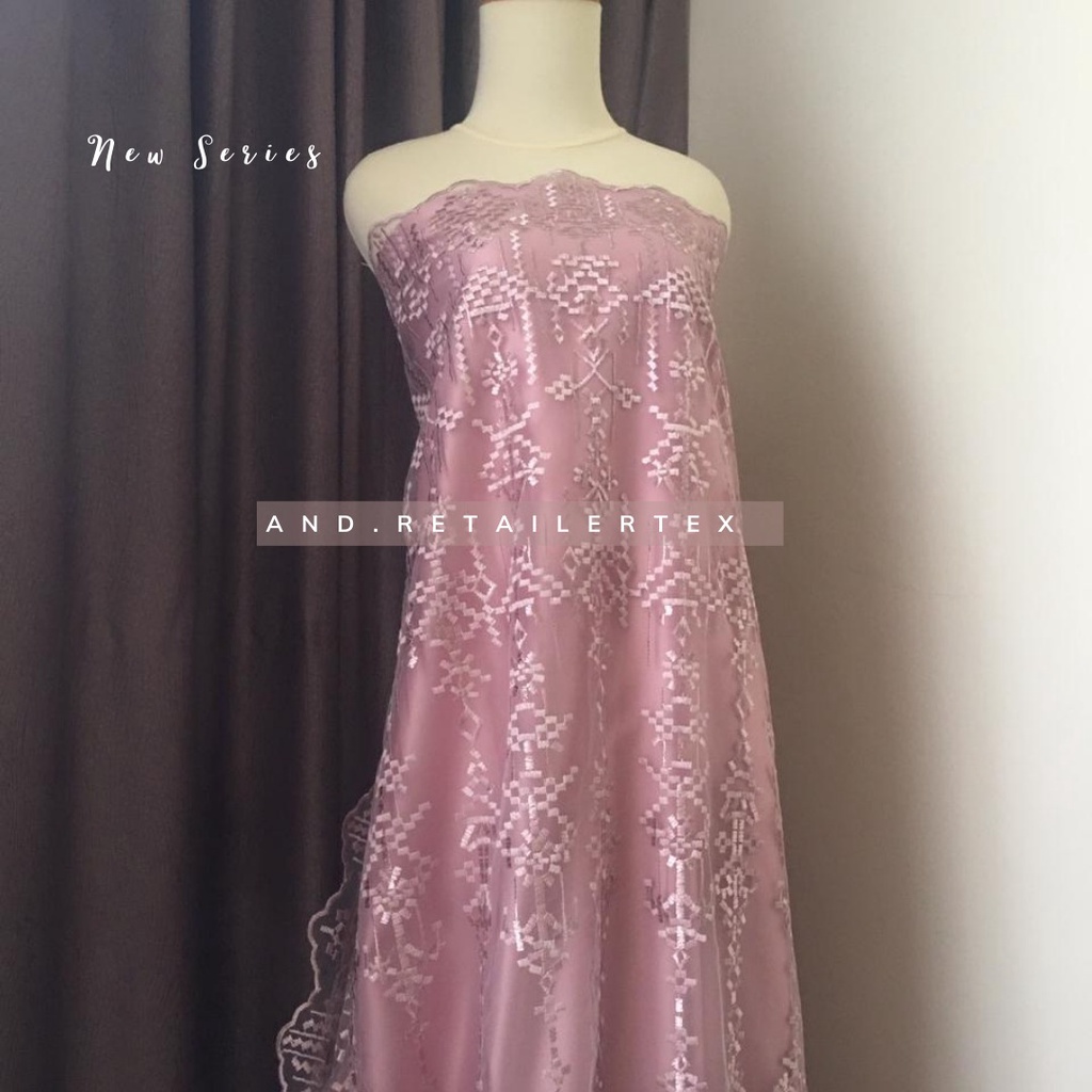 Bahan Kebaya Premium Etnik Brokat Tile Bordir Aphrodite design by Sapto warna rose gold