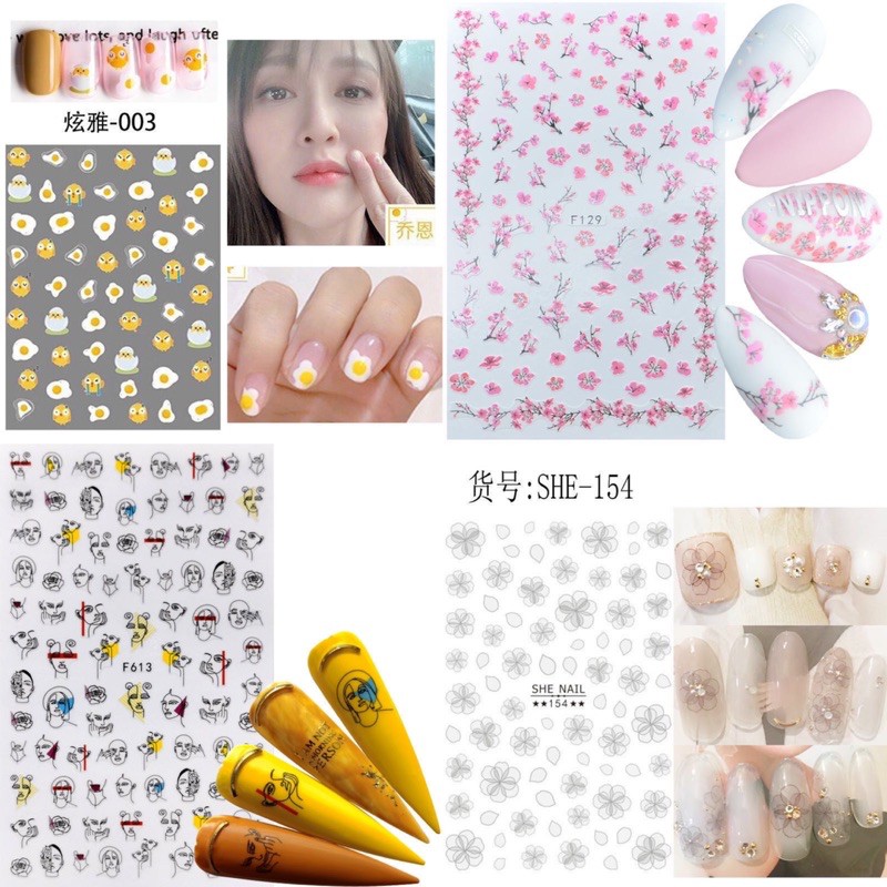 Nail sticker egg abstract face painting sakura flower japan stiker nail art water decal