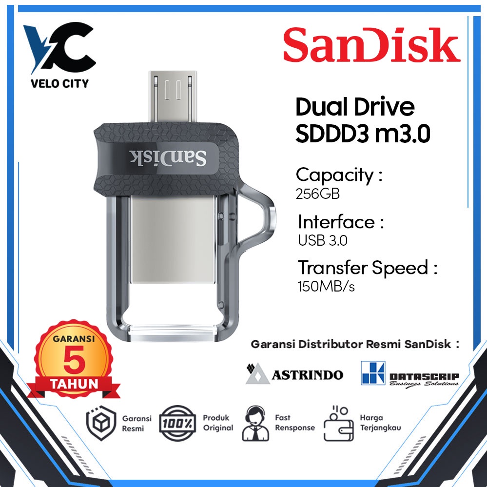 SanDisk Ultra Dual Drive M3.0 256GB USB 3.0 Sddd3  OTG Flash Drive Garansi Resmi