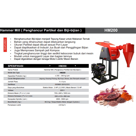 Mesin Penepung BADJA HM200 / Hammer Mill Mesin Giling Penggiling Tepung Biji Bijian HM 200 HM-200 BADJA