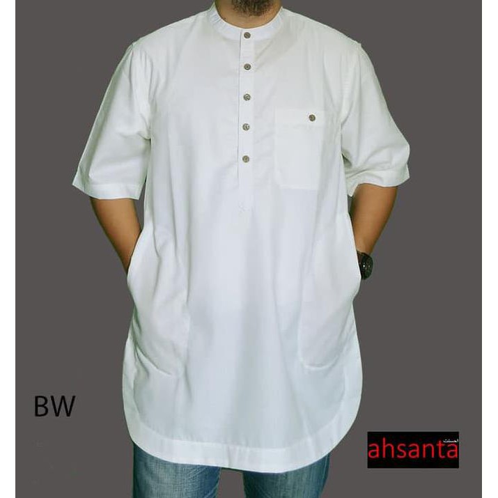 Kemeja Koko Kurta Original Ahsanta Putih Dan Putih Tulang Premium - Putih, M