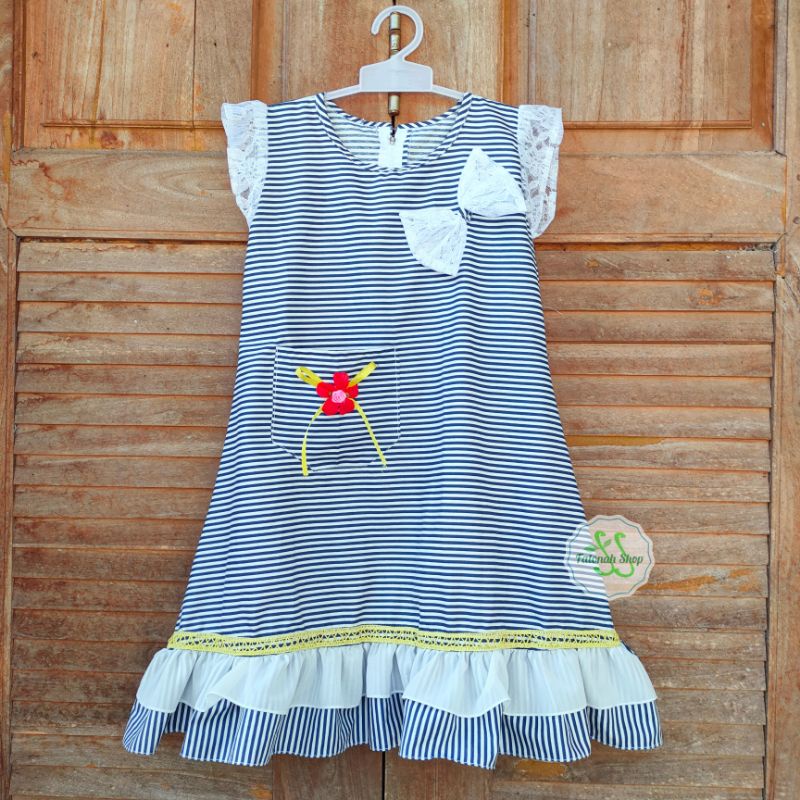 Dress anak 4 5 tahun gaun anak cewek perempuan motif strip unik cantik ( dress umiko strippita )