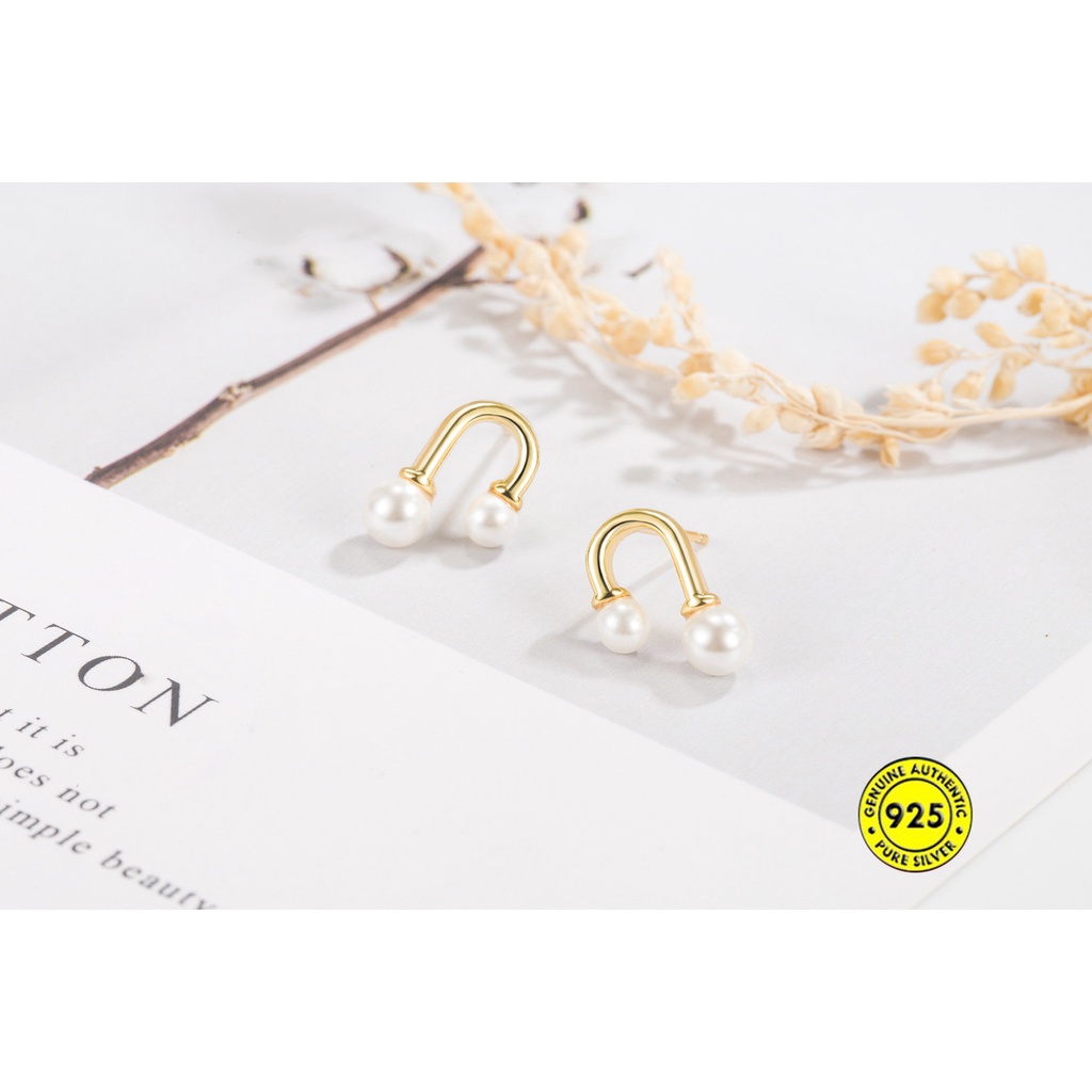 Anting Tusuk Bentuk U Hias Mutiara Gaya Retro Simpelelegan Untuk Wanita U1039
