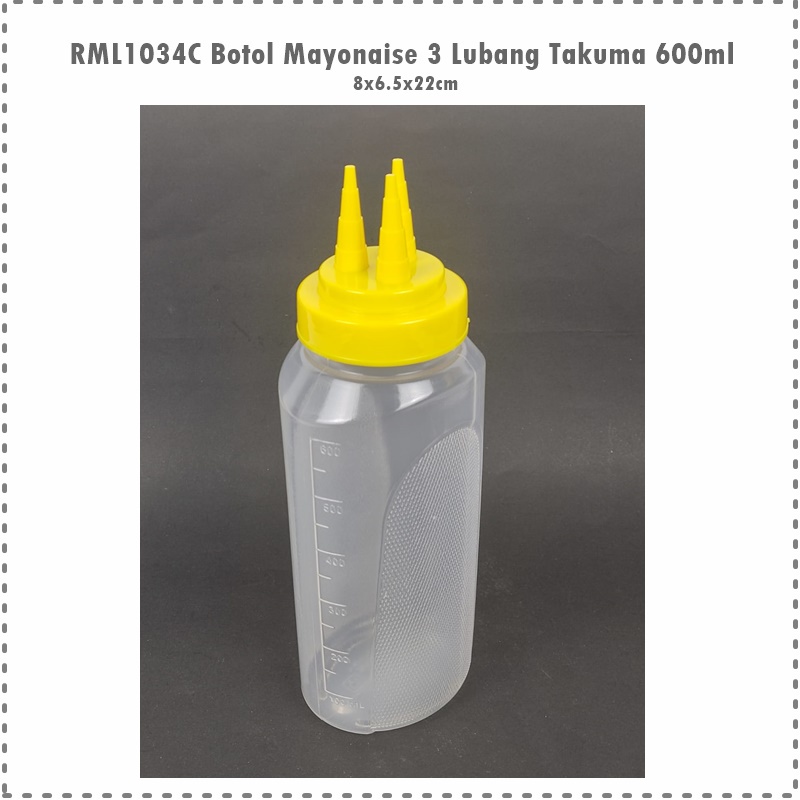 RML1034C Botol Mayonaise/Botol Saos Tomat 3 Lubang Takuma 600ml