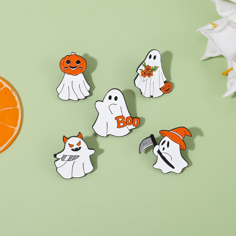 Bros Pin Enamel Desain Labu Hantu Halloween Untuk Aksesoris Kostum