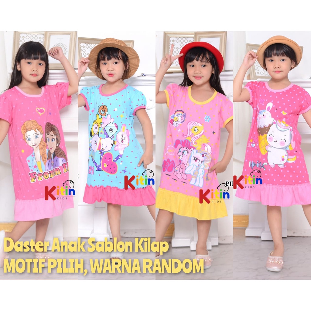 VL - Daster Terusan Tunik Anak TANGGUNG JUMBO Ukuran 4 - 14 Tahun Motif FROZEN PONI UNICORN BTS BT21