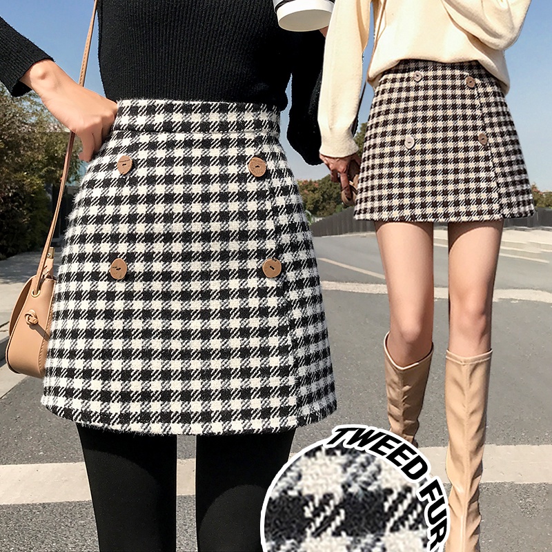 KARAKOREA 7729 Aegyo Mini Skirt/Korean Mini Skirt/Rok Kotak Tweed Mini